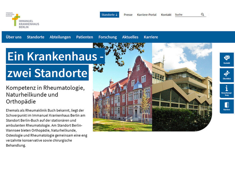 Screenshot von der Webseite Immanuel Krankenhaus Berlin