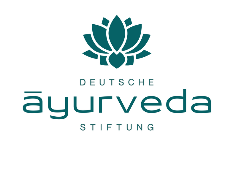 Grafische Illustration einer Lotusblüte mit Schriftzug als Logo der Deutschen Ayurveda-Stiftung, Forschung, öffentliche Gesundheitsfürsorge, Naturheilkunde, Ayurveda Dachverband Deutschland, Immanuel Krankenhaus Berlin Grafische Illustration einer Lotusblüte mit Schriftzug als Logo der Deutschen Ayurveda-Stiftung
