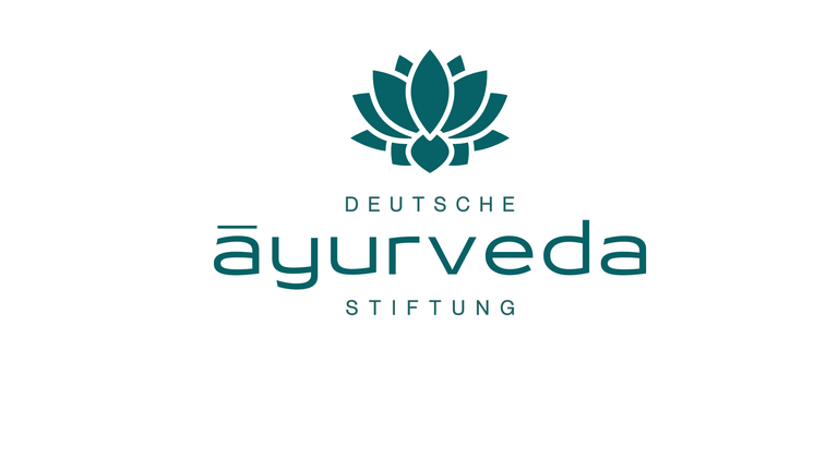 Grafische Illustration einer Lotusblüte mit Schriftzug als Logo der Deutschen Ayurveda-Stiftung, Forschung, öffentliche Gesundheitsfürsorge, Naturheilkunde, Ayurveda Dachverband Deutschland, Immanuel Krankenhaus Berlin Grafische Illustration einer Lotusblüte mit Schriftzug als Logo der Deutschen Ayurveda-Stiftung